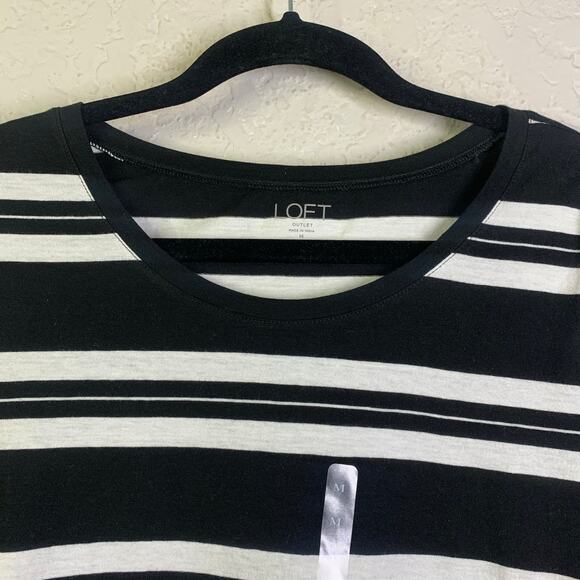 LOFT Tee T-Shirt Medium Scoop Neck L/S Striped Soft Cotton Basic Staple NWT - Picture 3 of 12